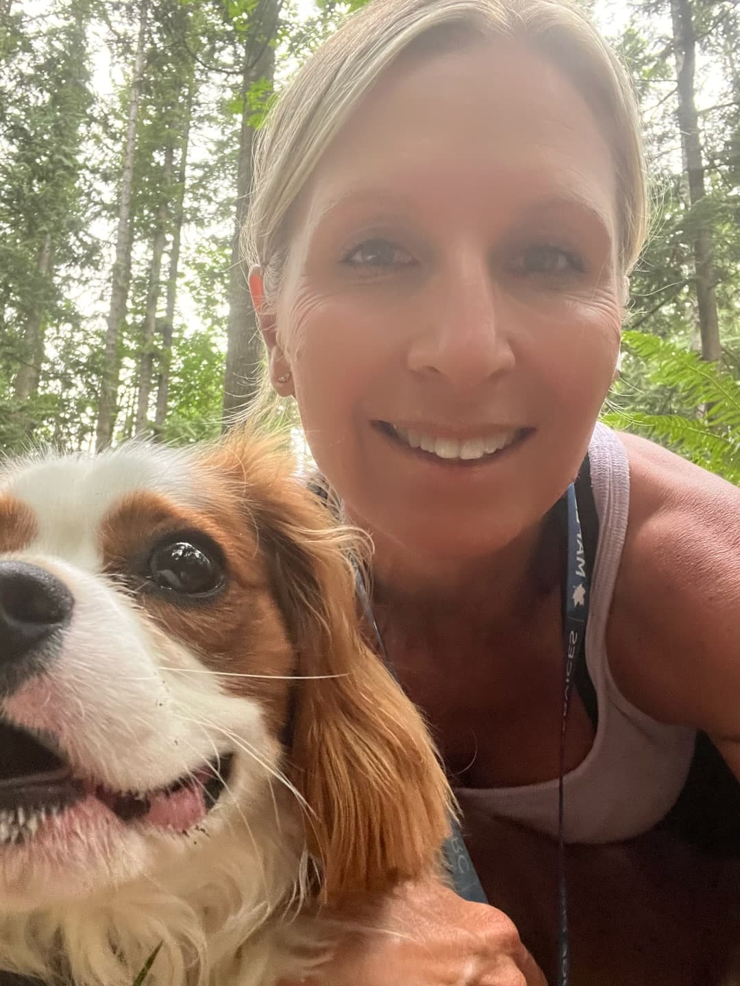 Chelsa Meadus hiking with her dog